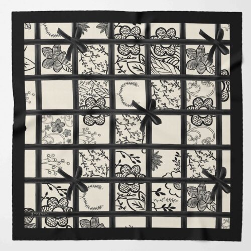 KAFES ÇİÇEK DESEN İPEK TWİLL EŞARP