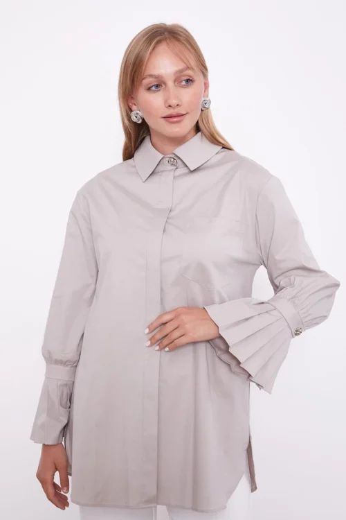 LEVİDOR TAŞ KOLU PLİSE DETAY GÖMLEK