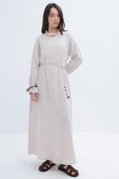 ALLDAY-KUŞAKLI BASIC MÜSLİN ELBİSE