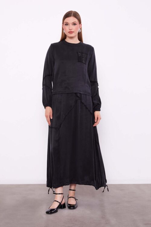 LEVİDOR ASİMETRİK FIRFIR DETAYLI CUPRA ETEK TAKIM